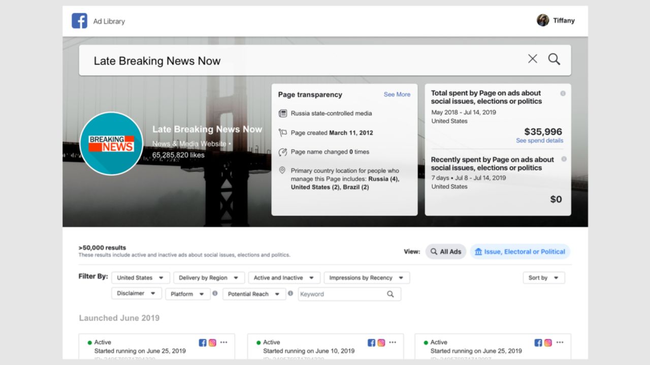 A mockup image representing how Facebook plans to identify state-backed media content. Facebook will start rolling out new labels and information on the pages of state-controlled media outlets.