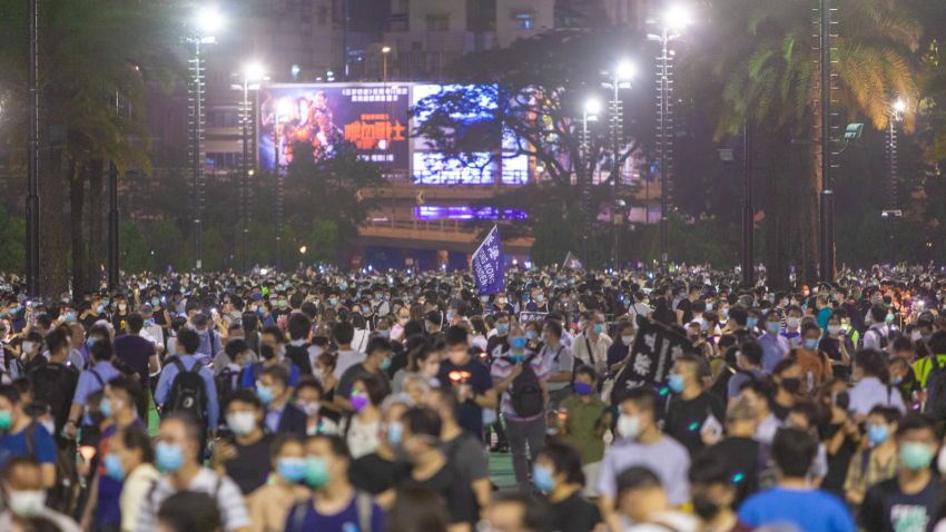 Thousands of Hong Kongers gather in the city's Victoria Park to mark the 31st anniversary of the Tiananmen Square crackdown. An annual vigil went ahead despite a police ban and orders not to gather due to the coronavirus.