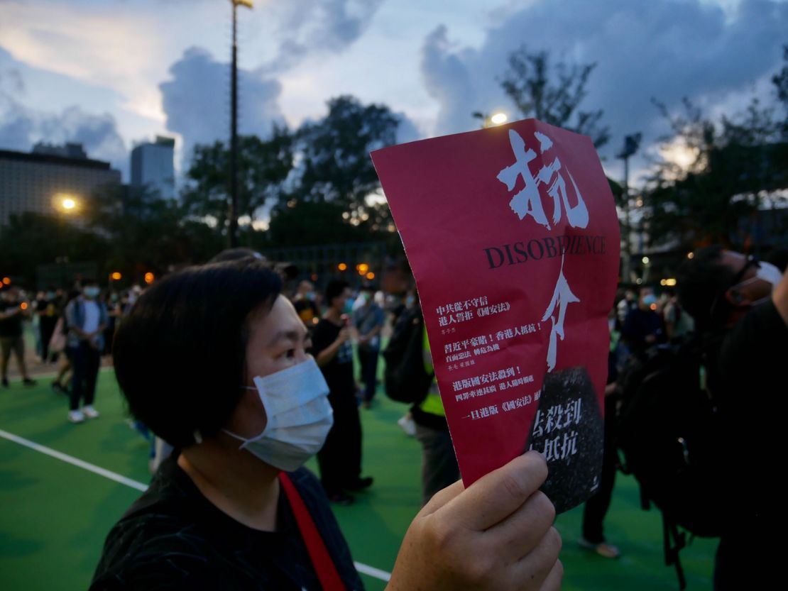 Thousands of Hong Kongers gather in the city's Victoria Park to mark the 31st anniversary of the Tiananmen Square crackdown on June 4, 2020. An annual vigil went ahead despite a police ban and orders not to gather due to the coronavirus.