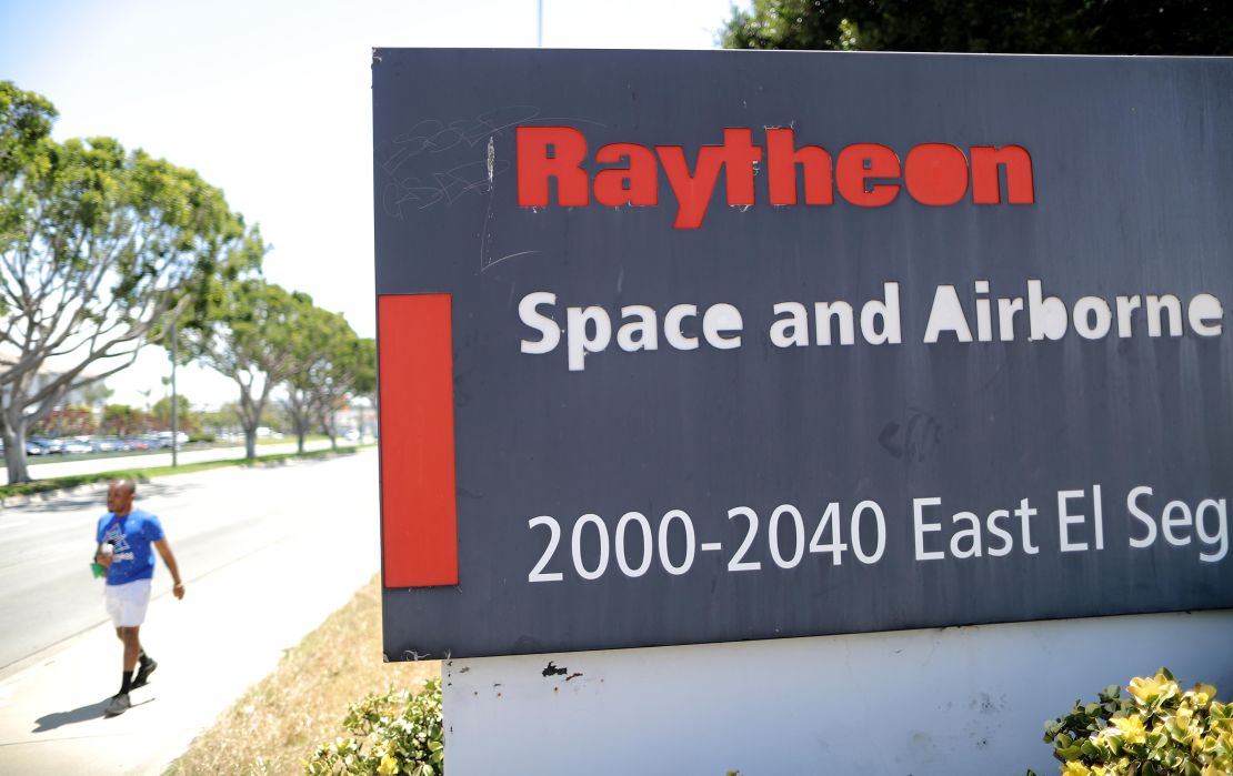 A sign is posted at a Raytheon Co. campus on June 10, 2019 in El Segundo, California.