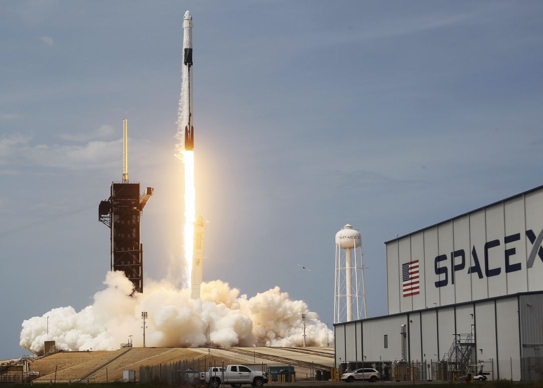 The SpaceX Falcon 9 rocket, carrying two astronauts to the International Space Station, takes off from the Kennedy Space Center in Cape Canaveral, Florida, on Saturday, May 30. <a href="https://www.cnn.com/2020/05/27/us/gallery/spacex-nasa-launch/index.html" target="_blank">The launch</a> was originally scheduled for May 27 but was postponed due to bad weather.