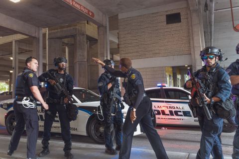 Krystal Smith, a police officer in Fort Lauderdale, Florida, points at Officer Steven Pohorence and appears to yell at him and scold him on Sunday, May 31. <a href="https://www.cnn.com/2020/06/03/us/florida-police-shoves-protester-suspended-trnd/index.html" target="_blank">Pohorence is under investigation</a> for allegedly shoving a black protester who was kneeling during a protest that day. CNN attempted to reach Pohorence through his union, but it declined and offered no further comment, citing the "open and ongoing investigation."