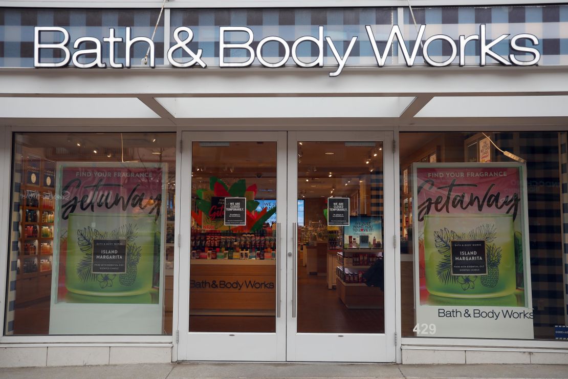 A closed sign is seen in the doorway of  the Bath and Body Works store at Country Club Plaza on April 02, 2020 in Kansas City, Missouri.