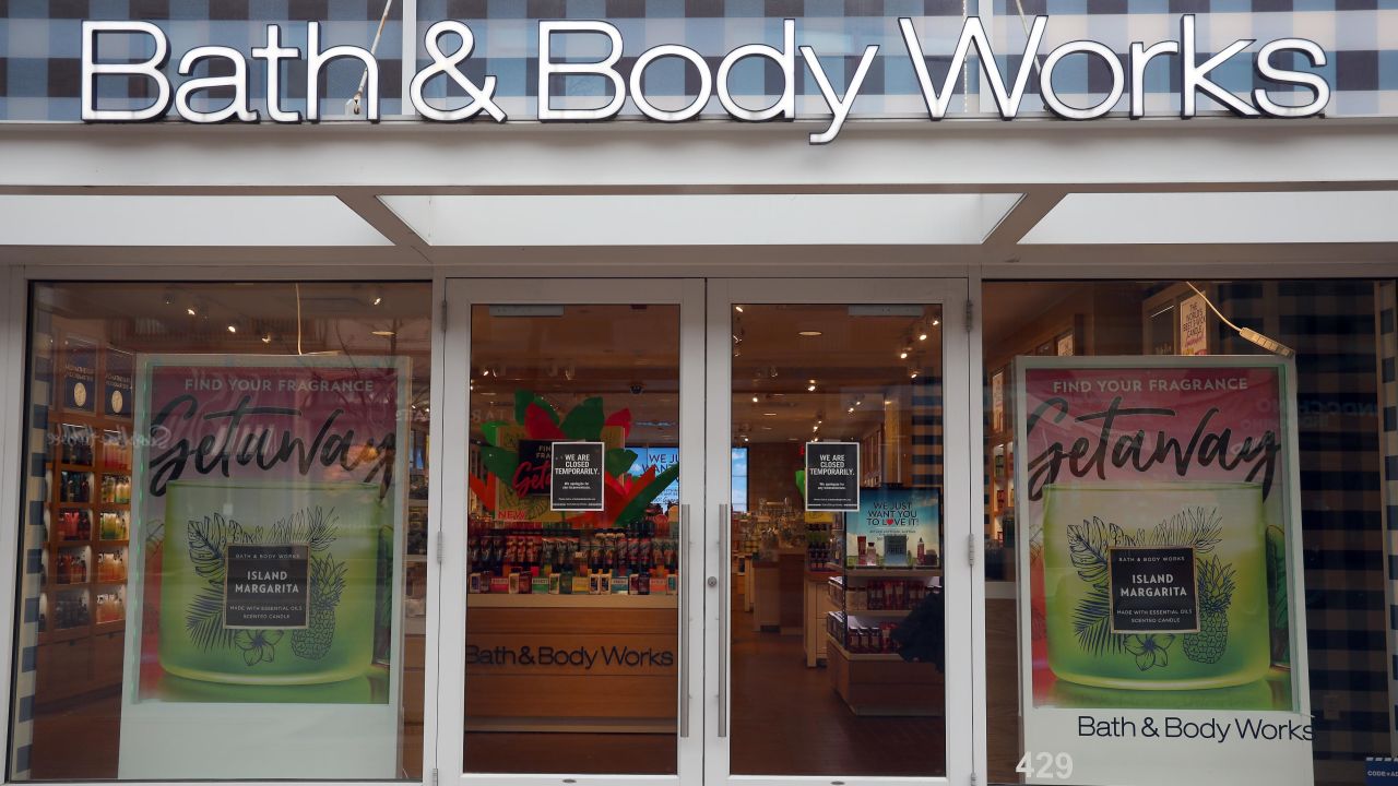 A closed sign is seen in the doorway of the Bath and Body Works store at Country Club Plaza on April 02, 2020 in Kansas City, Missouri.