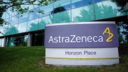 LUTON, May 18, 2020  -- Photo taken on May 18, 2020 shows a logo in front of AstraZeneca's building in Luton, Britain. The Oxford University has confirmed a global licensing agreement with AstraZeneca, which will make 30 million vaccine doses available to Britain by September if the trials are successful, as part of an agreement for 100 million doses in total, said British Secretary of State for Business, Energy and Industrial Strategy Alok Sharma. (Photo by Tim Ireland/Xinhua via Getty) (Xinhua/ via Getty Images) 