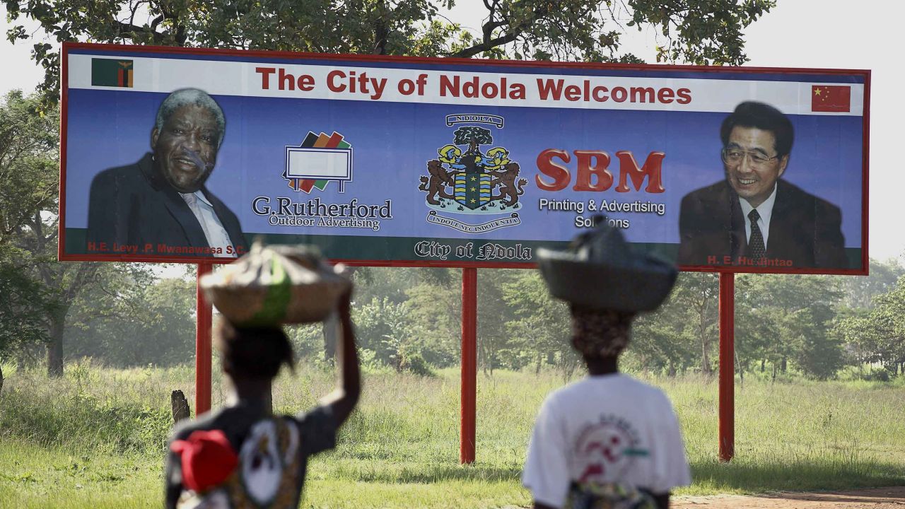 A sign welcomes Chinese Premier Hu Jintao to Ndola on March 25, 2007 in Zambia. Hu visited Africa in early 2007 and also Zambia.