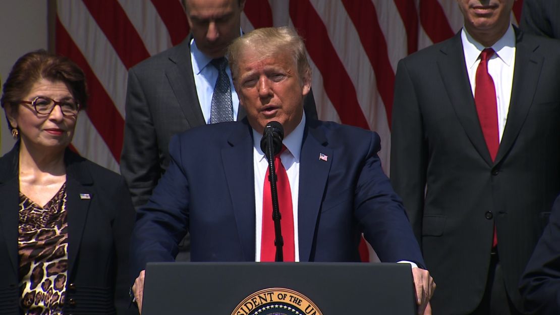 President Donald Trump speaks in the Rose Garden on June 5 touting the May jobs report.