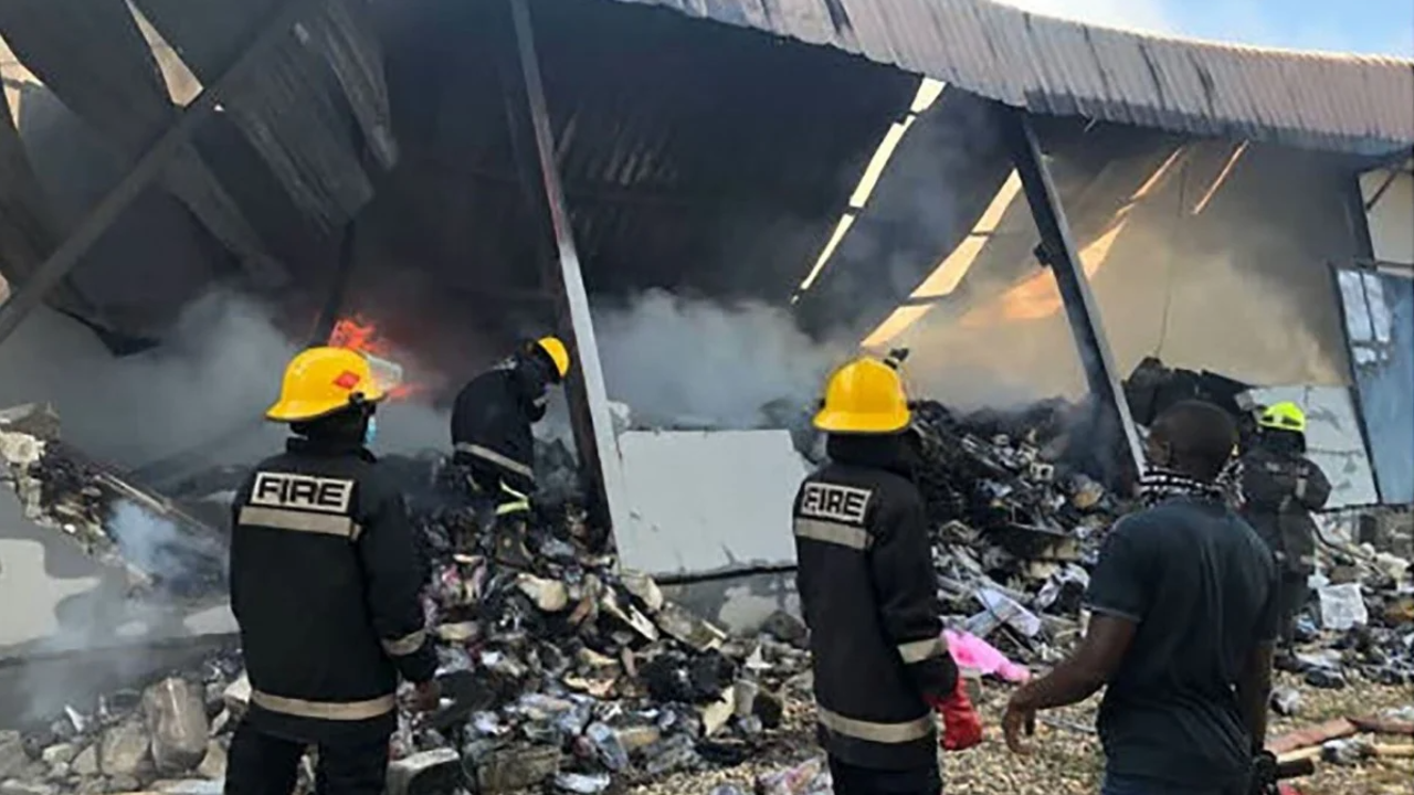 The burned out warehouse where the three Chinese victims' bodies were found.