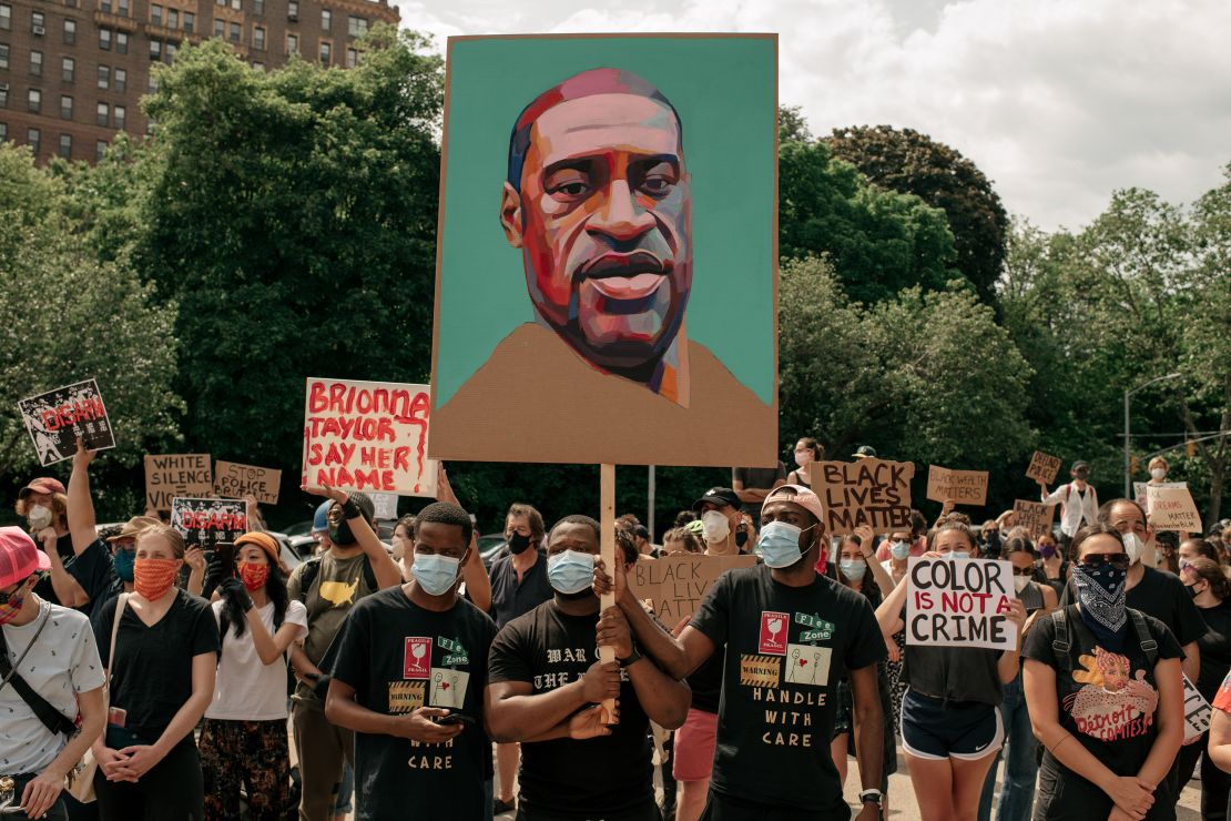 Demonstrators denouncing systemic racism in law enforcement gather in Brooklyn, New York, on June 4.