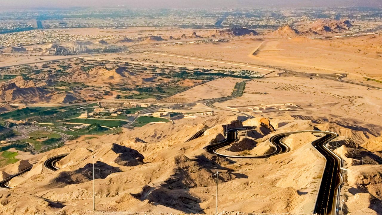 The spectacularly twisty Jebel Hafeet road has impressive views over Abu Dhabi.