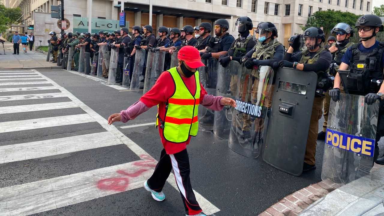 Police gather as the first line to keep demonstrators away from Lafayette Square near the White House on June 3, 2020 (Photo by DANIEL SLIM/AFP via Getty Images)