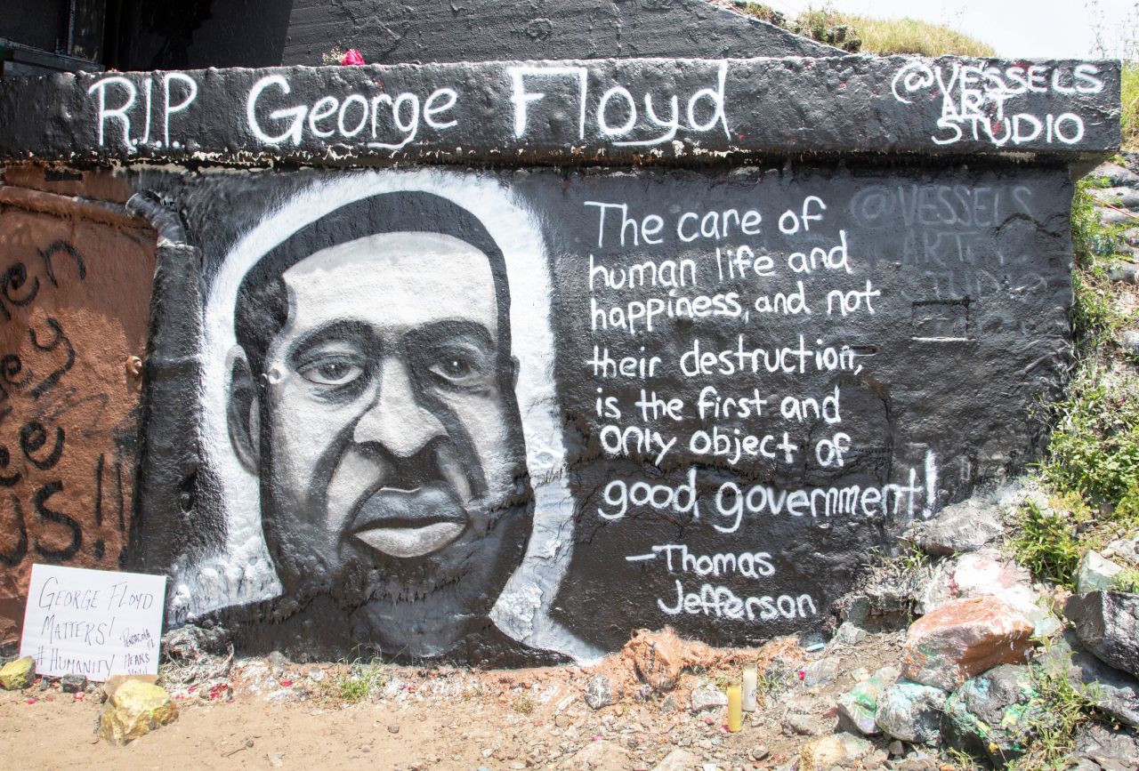 A Thomas Jefferson quote is seen on this mural, painted by Brandon Vessels in Pensacola, Florida.