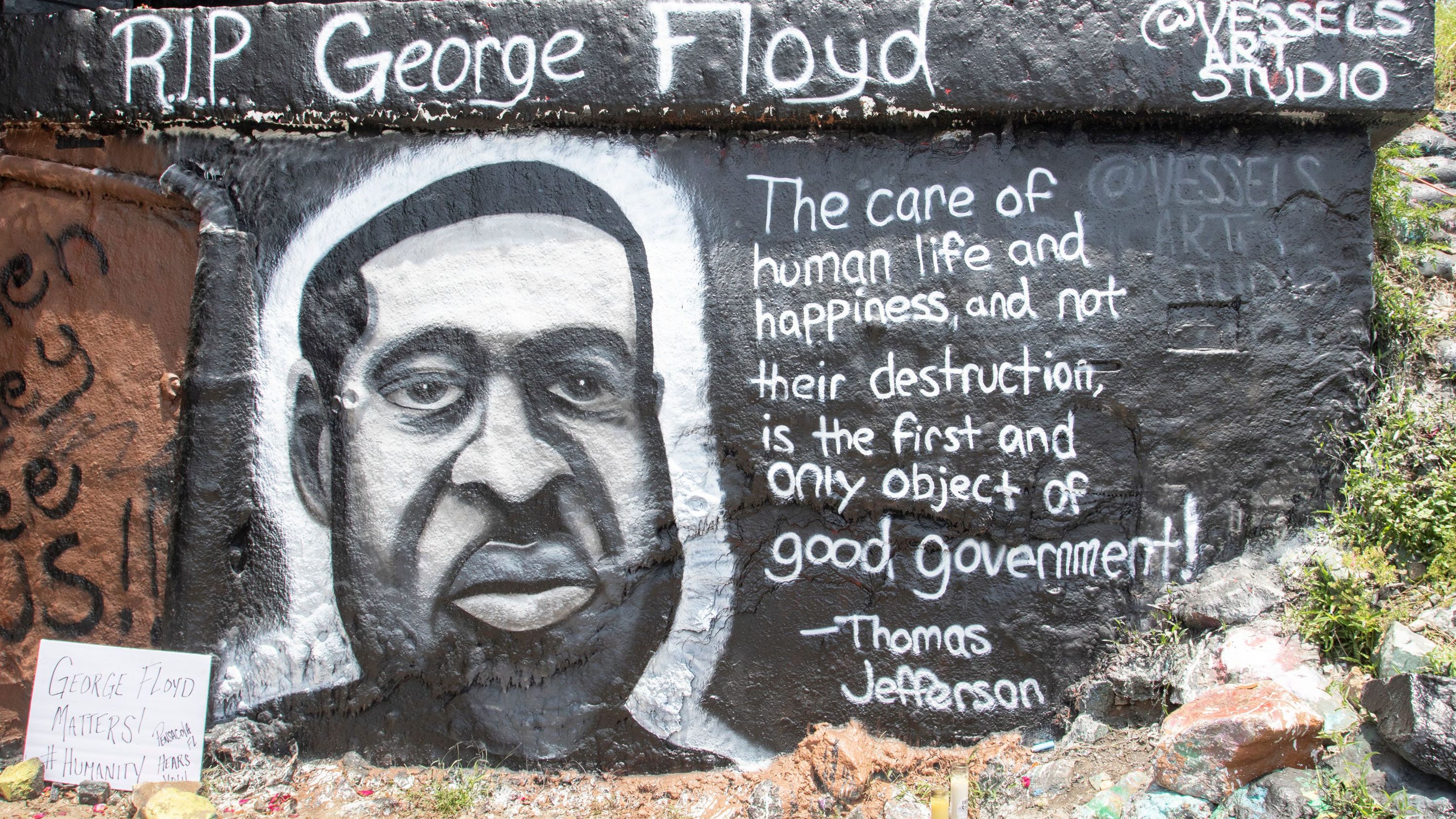A Thomas Jefferson quote is seen on this mural, painted by Brandon Vessels in Pensacola, Florida.