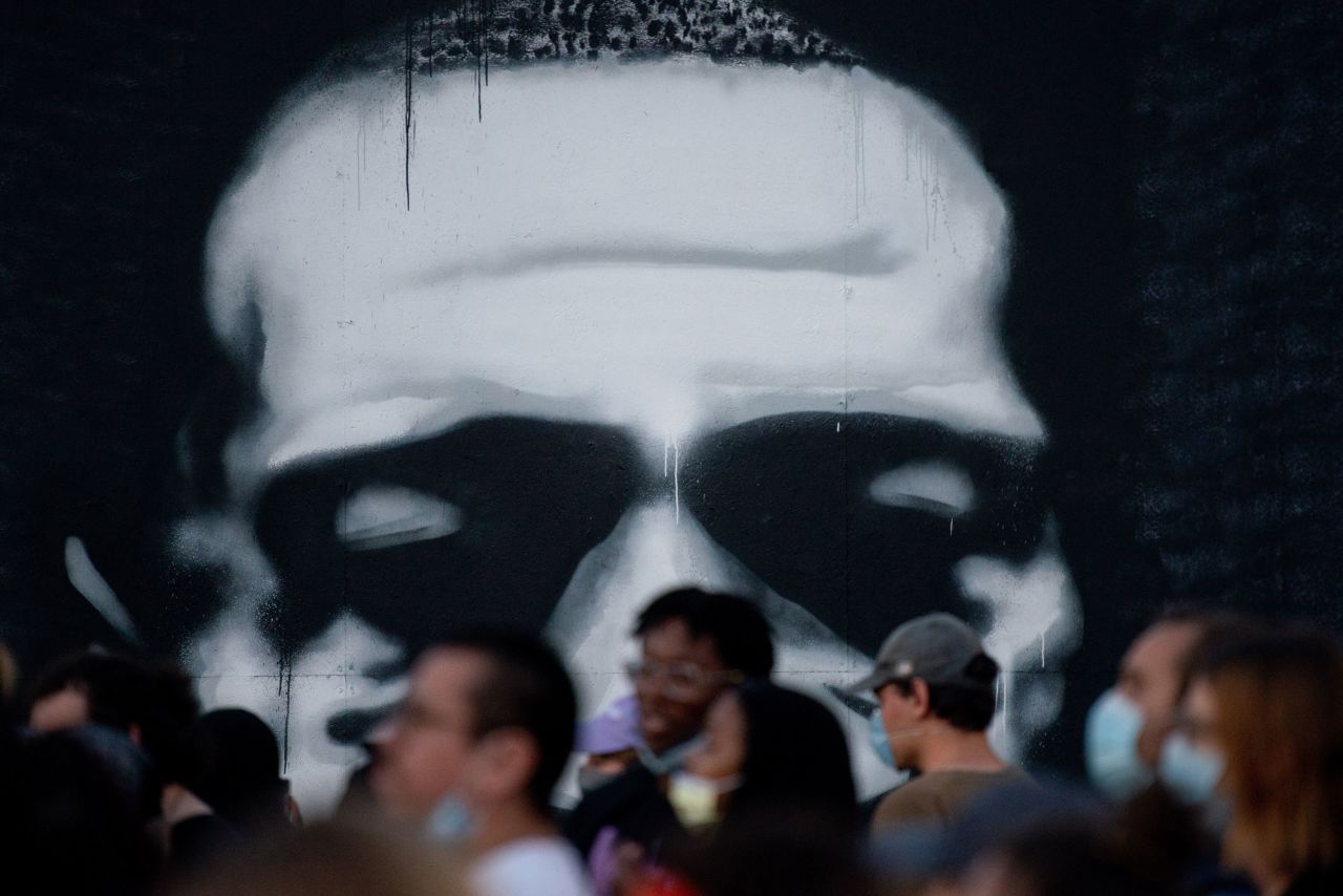 A Floyd mural looks out over the Minneapolis intersection where he died.