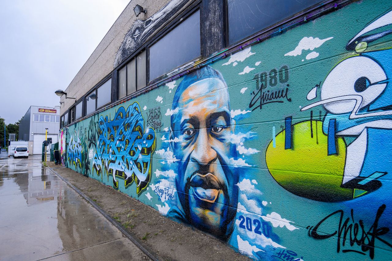 Artist Djamel Oulkadi painted this Floyd tribute in Strombeek-Bever, Belgium.