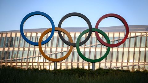 The Olympic Rings outside the International Olympic Committee (IOC) headquarters in Lausanne.