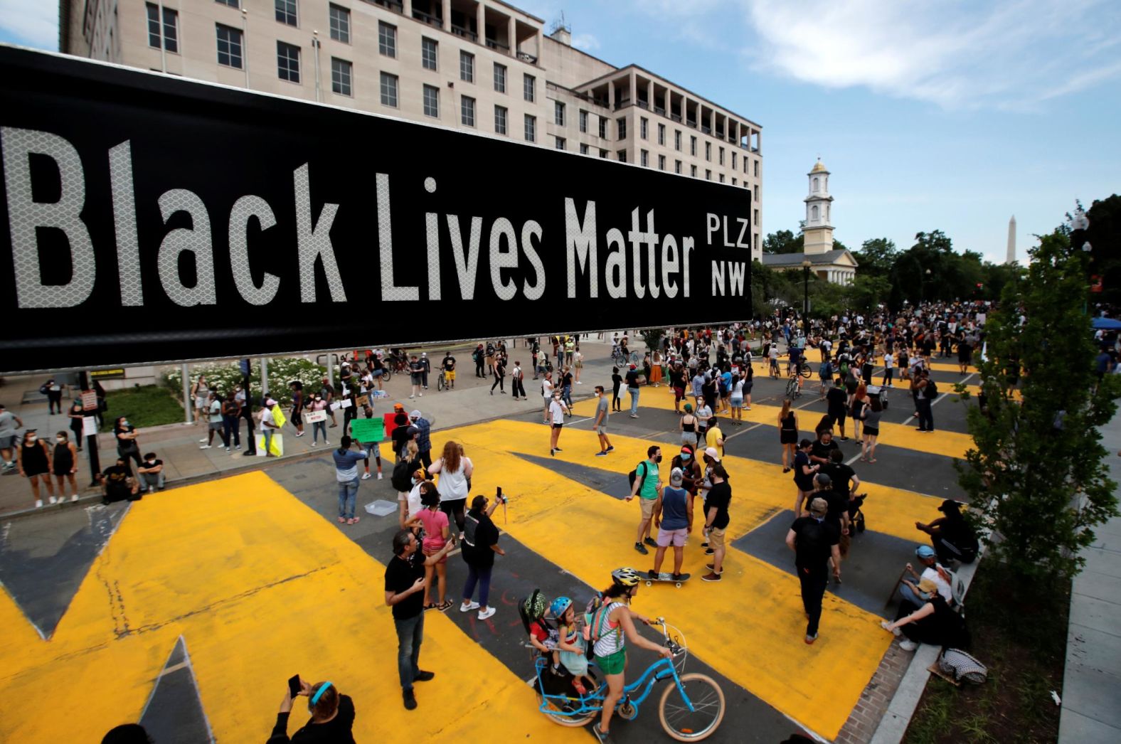 The <a href="https://www.cnn.com/2020/06/05/us/black-lives-matter-dc-street-white-house-trnd/index.html" target="_blank">new Black Lives Matter Plaza</a> is seen near St. John's Episcopal Church in Washington, DC, on June 5. The words "Black Lives Matter" were painted on two blocks of 16th Street. The painters were contracted by Mayor Muriel Bowser.