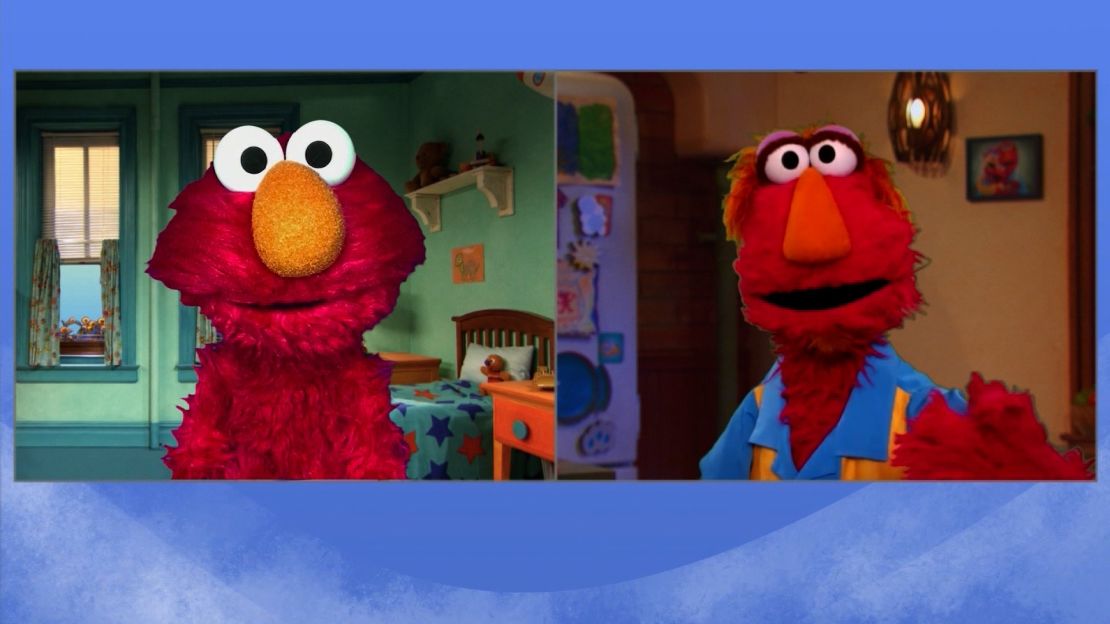 Elmo's father Louie, right, explains to Elmo what racism is and why people are protesting now.