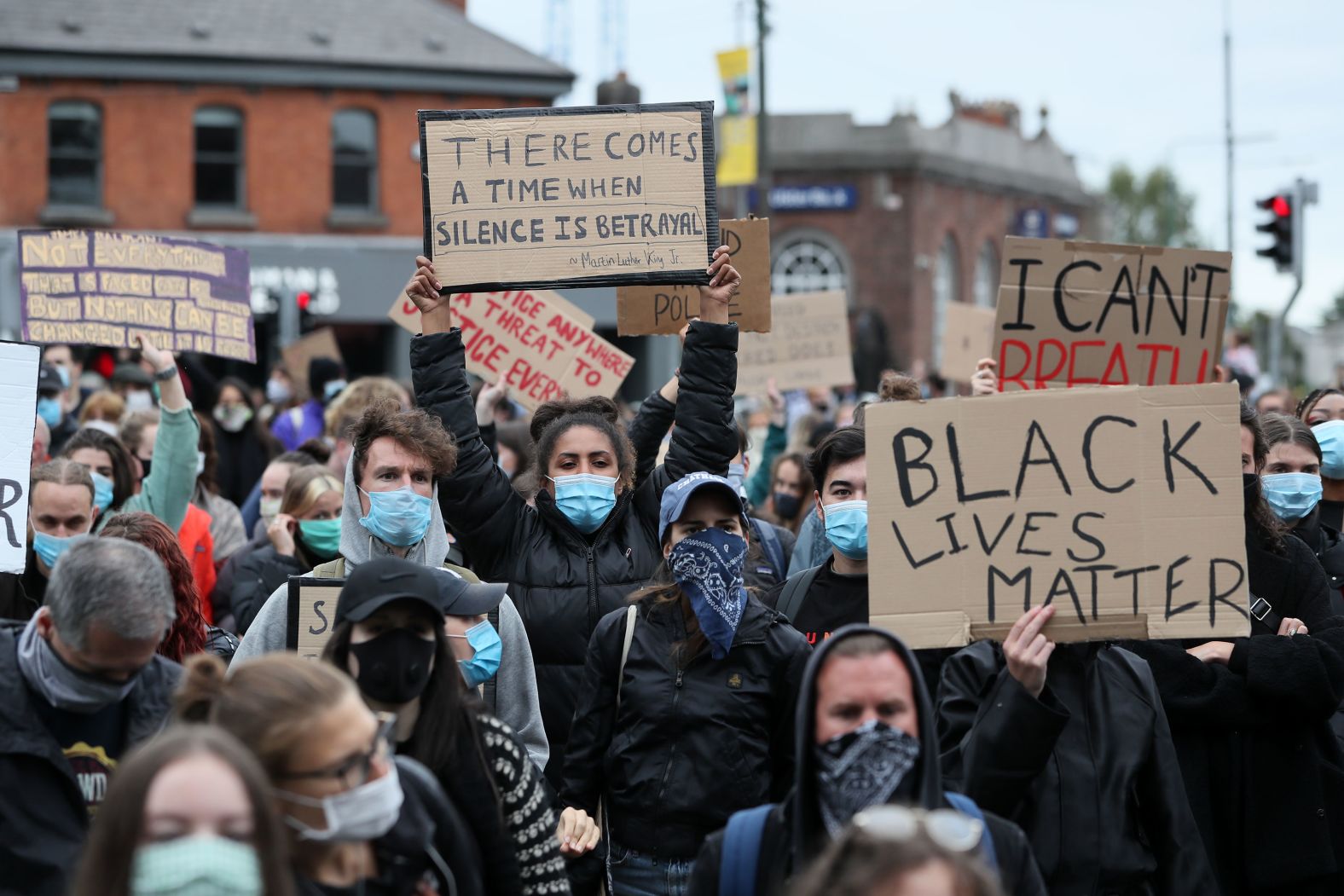 Irish protesters rallied outside the US embassy in Dublin, Ireland.