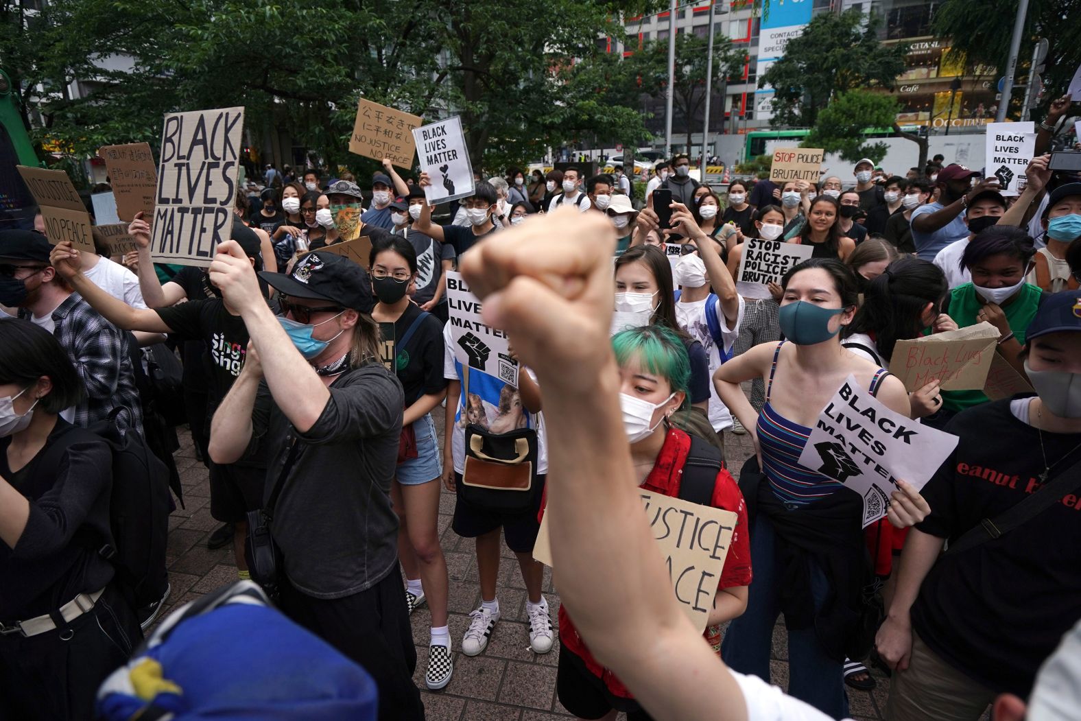 Protesters also took to the streets of Tokyo.