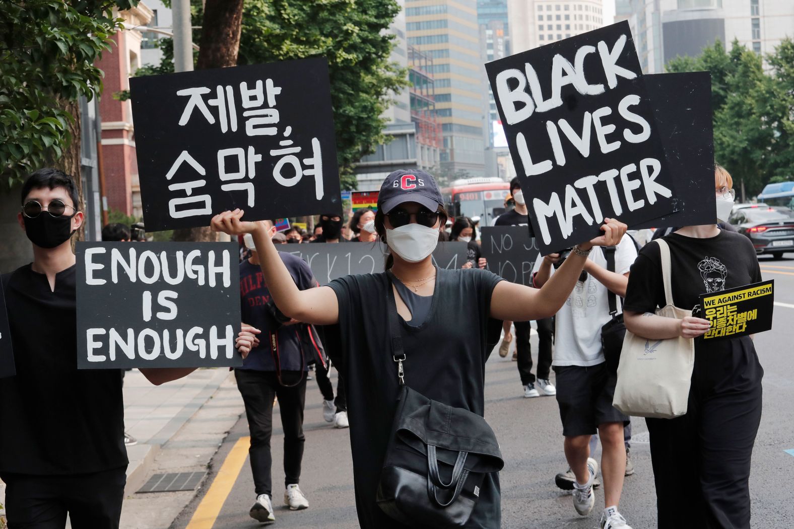 A woman at a solidarity march in Seoul, South Korea, to protest against racism.