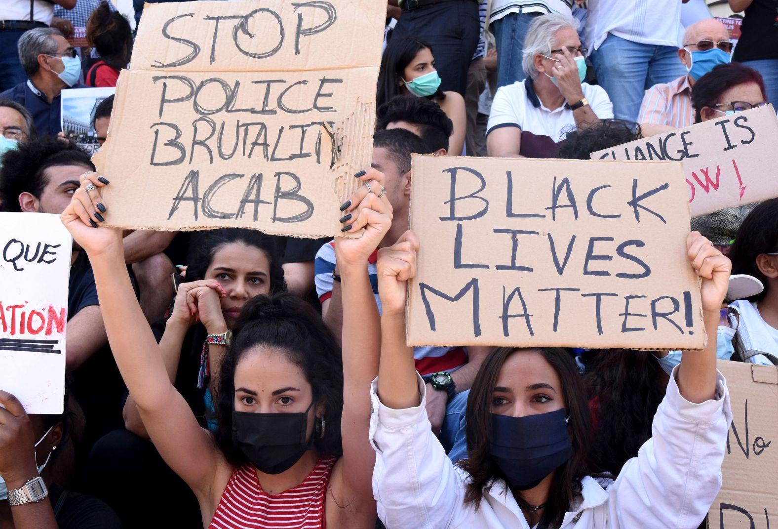 Protesters demonstrate in Tunis, Tunisia.