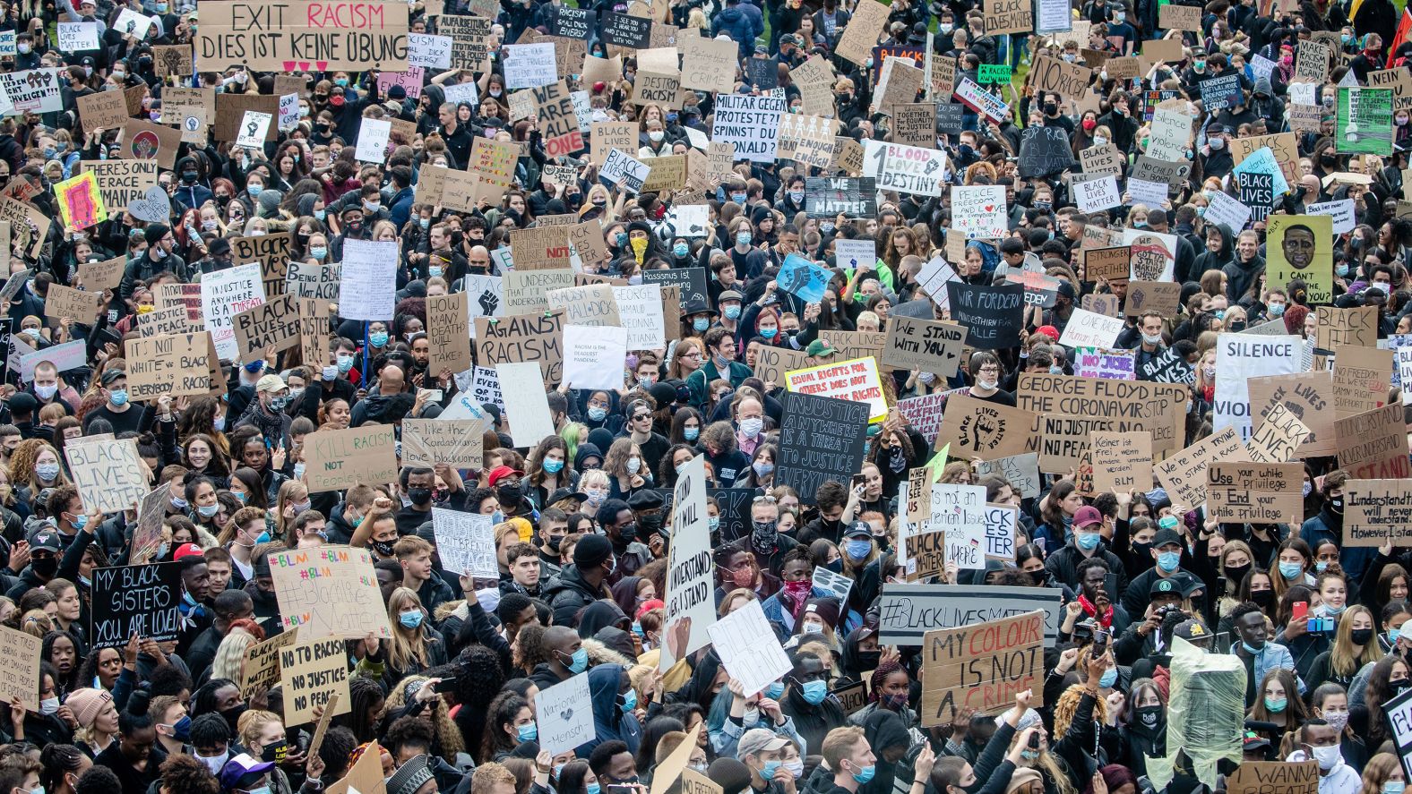 A large crowd demonstrates in Stuttgart, Germany.