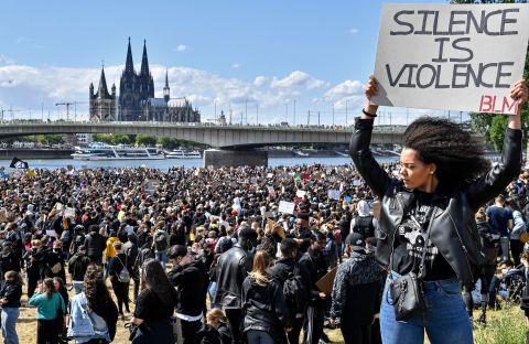 Thousands of people demonstrate in Cologne, Germany, as the slogans -- and sentiments -- of the American protests for Floyd go global.