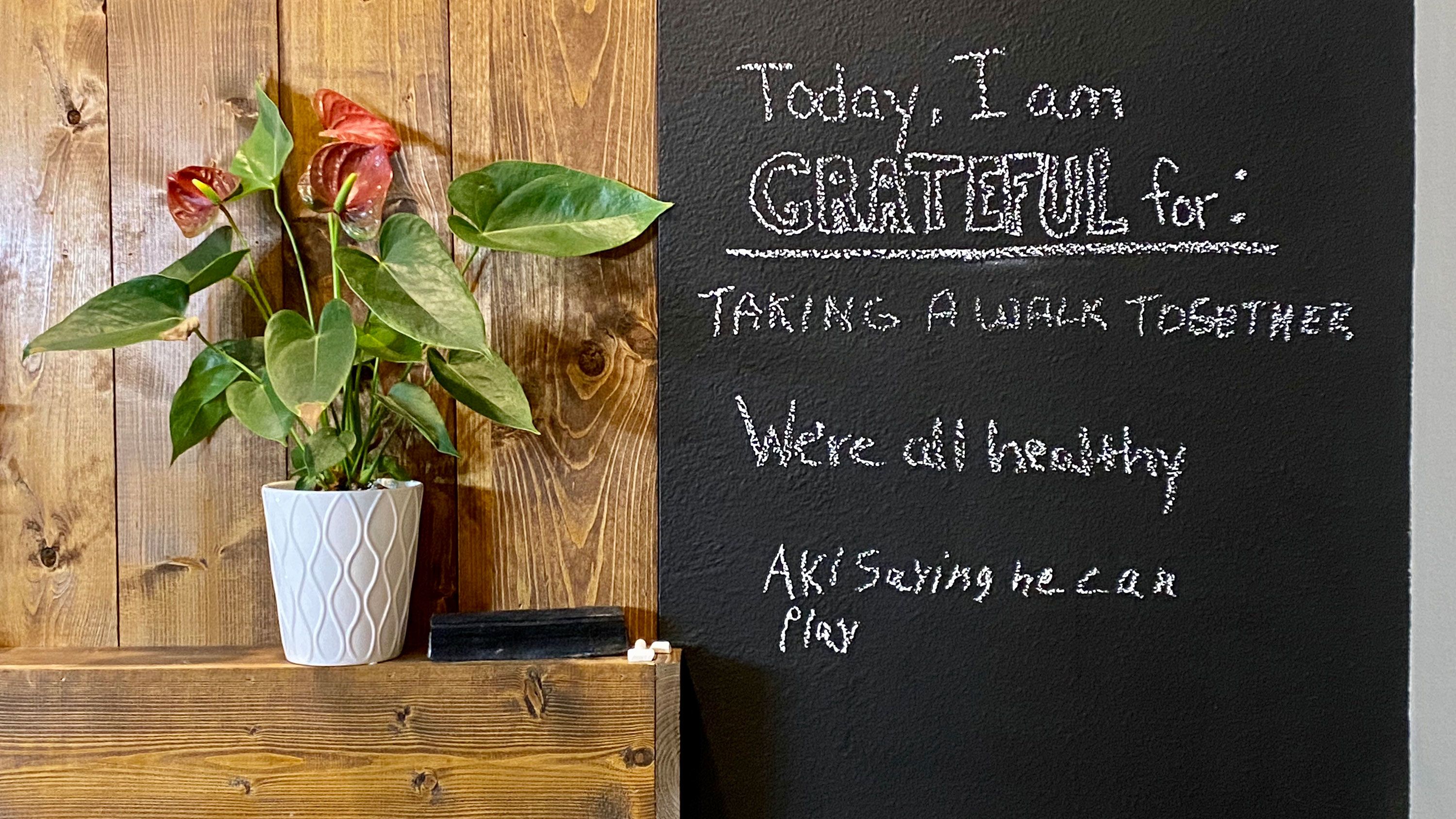 A gratitude chalkboard allows everyone to see what each member of the family appreciates.