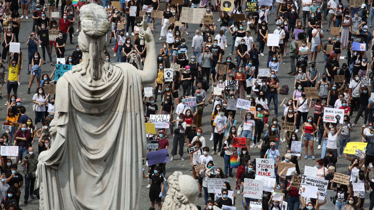 Protesters march in Rome on June 7.