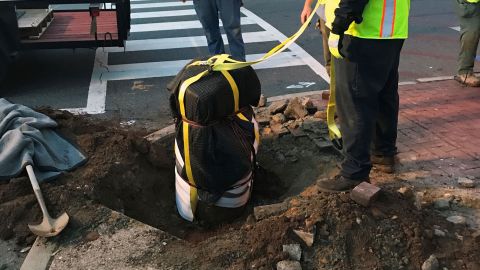 The auction block is removed by workers in Fredericksburg, Virginia, on Friday, June 5.