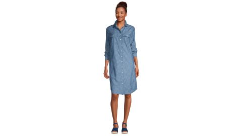 Women's Long Sleeve Knee Length Button-Down Shirt Dress