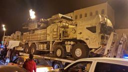 Forces loyal to Libya's UN-recognized government parade a Russian-made Pantsir air defense system truck in the capital Tripoli on May 20, after its capture at al Watiya airbase from forces loyal to Khalifa Haftar.