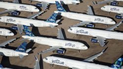 MARANA, ARIZONA - MAY 16: Decommissioned and suspended jetBlue commercial aircrafts are seen stored in Pinal Airpark on May 16, 2020 in Marana, Arizona.  Pinal Airpark is the largest commercial aircraft storage facility in the world, currently holding increased numbers of aircraft in response to the coronavirus COVID-19 pandemic.   (Photo by Christian Petersen/Getty Images)