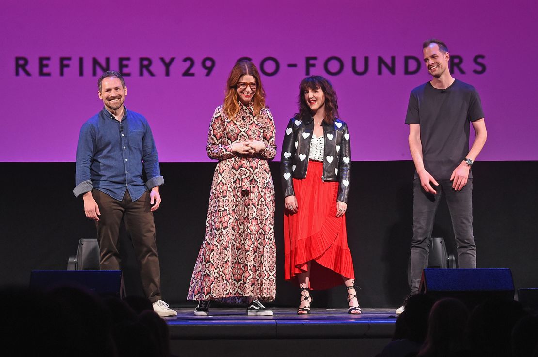 Refinery29 founders Justin Stefano, Christene Barberich, Piera Gelardi, and Philippe von Borries speak onstage during a 2018 event in New York City.  