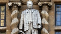 OXFORD, ENGLAND - FEBRUARY 02:  A statue of Cecil Rhodes is displayed on the front of on Oriel College on February 2, 2016 in Oxford, England. Oriel College has decided to keep its statue of Cecil Rhodes despite the Rhodes Must Fall campaign.  (Photo by Carl Court/Getty Images)