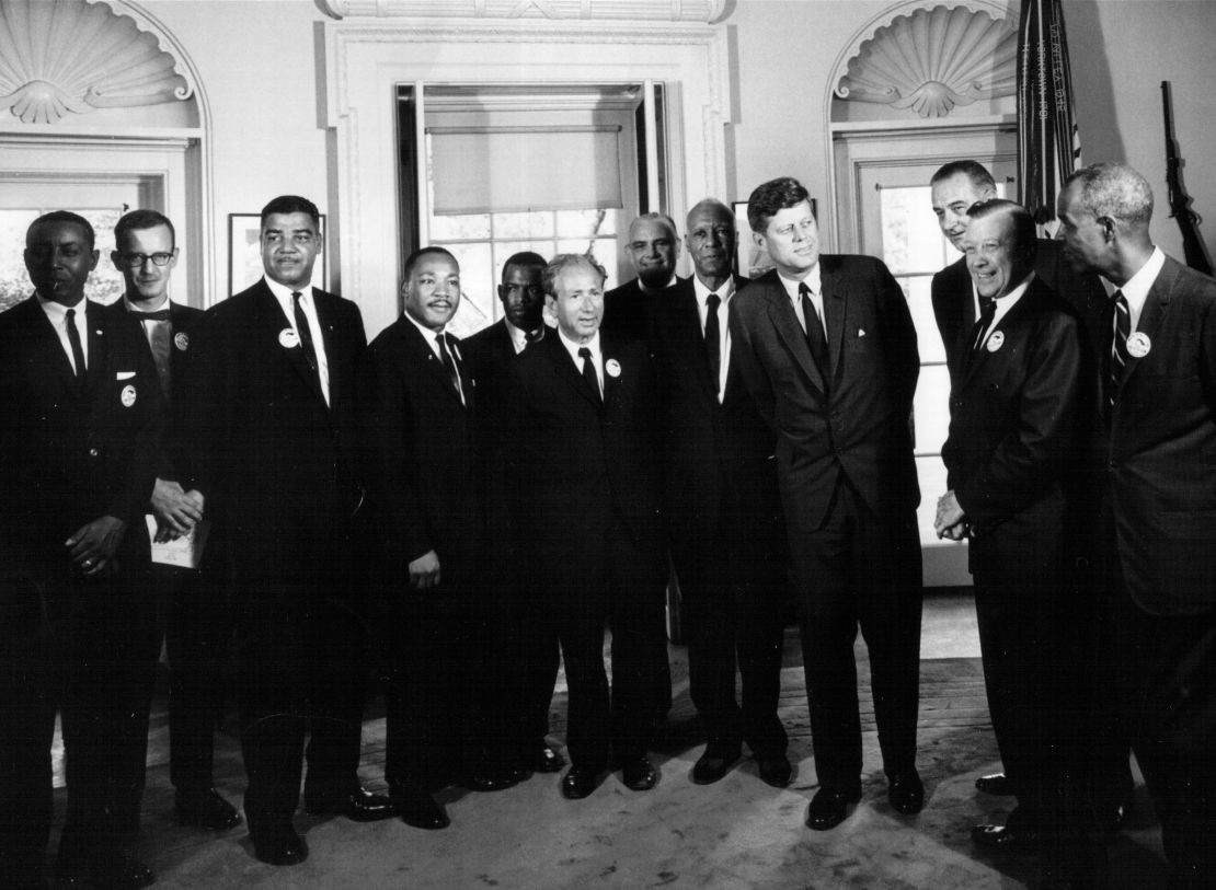 President John F. Kennedy meets with civil rights leaders at the White House August 28, 1963.