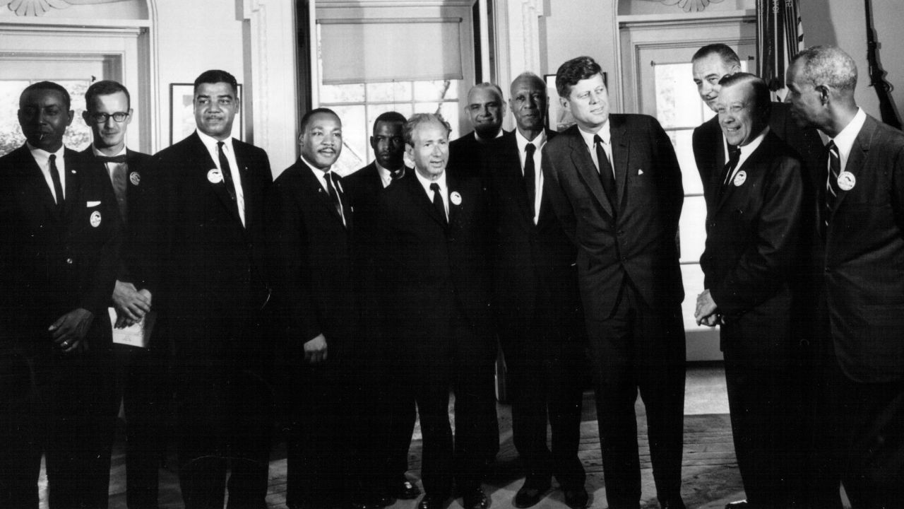 President John F. Kennedy meets with civil rights leaders at the White House August 28, 1963.