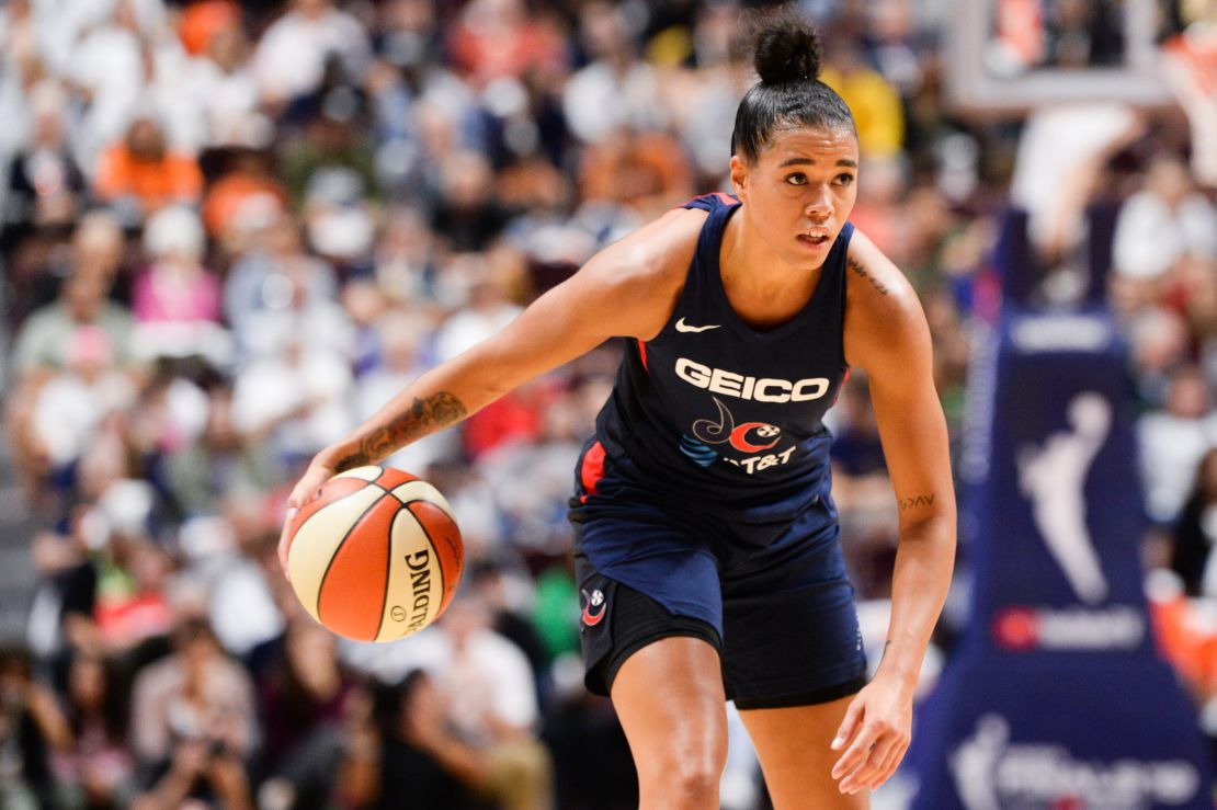 Natasha Cloud dribbles against the Connecticut Sun during last year's WNBA Finals.