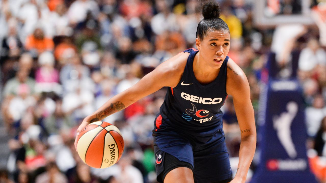 Natasha Cloud dribbles against the Connecticut Sun during last year's WNBA Finals.