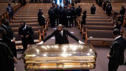 The casket bearing the remains of George Floyd is placed in the chapel for his funeral service at the Fountain of Praise church June 9, 2020 in Houston, Texas. Floyd died May 25 while in Minneapolis police custody, sparking nationwide protests.  