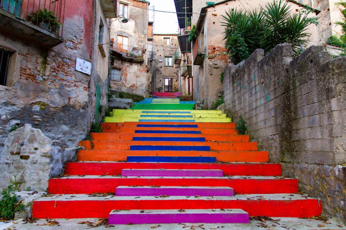 A colorful "staircase of rights" symbolizes that locals have embraced the rule of law in a region often plagued by criminality.