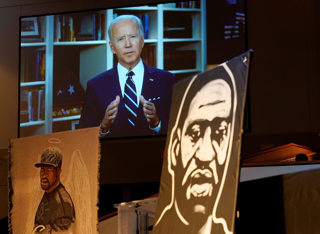 Democratic presidential candidate Joe Biden spoke via video link at the funeral service on Tuesday in Houston.