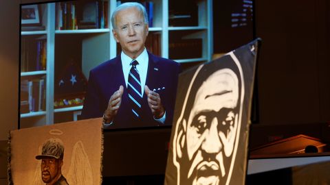 Democratic presidential candidate Joe Biden spoke via video link at the funeral service on Tuesday in Houston.