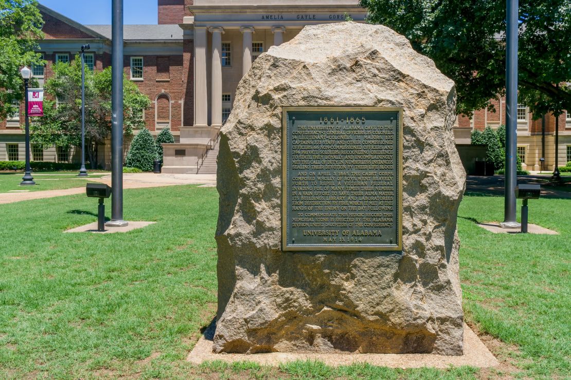 The plaques at the University of Alabama were in front of the school's Gorgas Library and have now been removed.