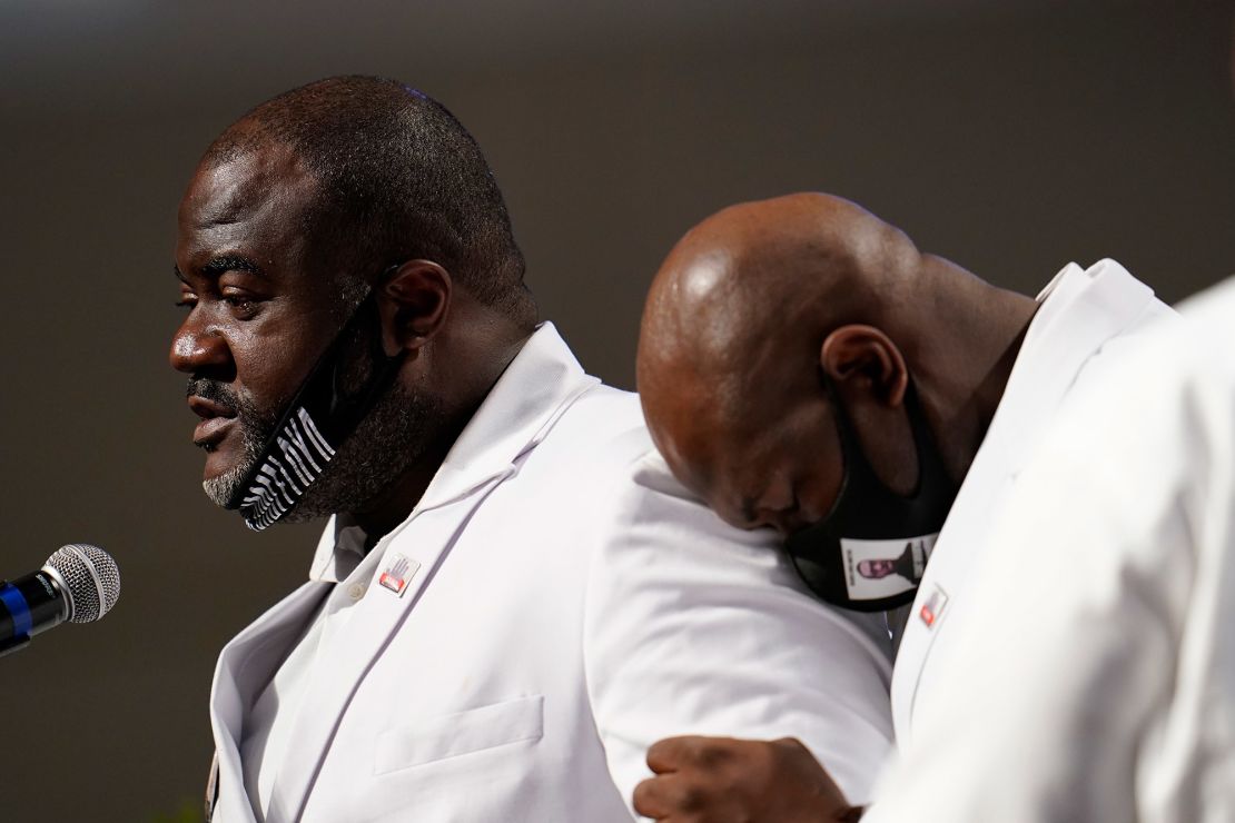 Rodney Floyd, the brother of George Floyd, speaks during the funeral service at The Fountain of Praise church on Tuesday.