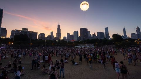 The sun sets on day four of Lollapalooza at Grant Park in Chicago, August 4, 2019. 