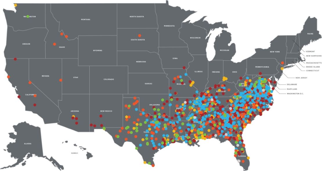 The Southern Poverty Law Center tracks the number of Confederate monuments throughout the US. This map was last updated in 2018, but a current one exists on their website.