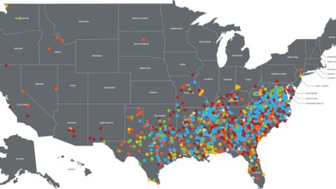 The Southern Poverty Law Center tracks the number of Confederate monuments throughout the US. This map was last updated in 2018, but a current one exists on their website.