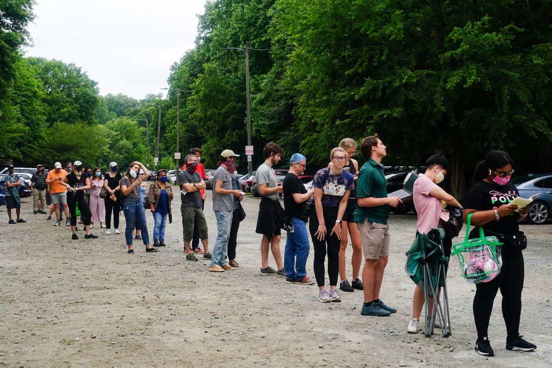 People waited in hours-long lines to vote during Georgia's primary election on June 9, 2020. Election officials blamed a perfect storm triggered by the Covid-19 pandemic.